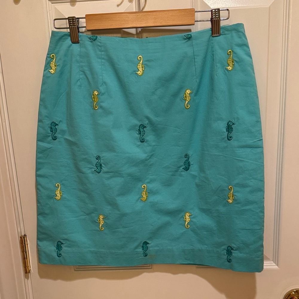 Lilly Pulitzer Embroidered Seahorse Turquoise Skirt